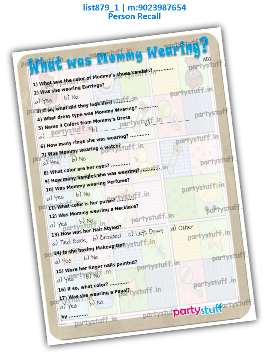 What was Mommy Wearing list879_1 Printed Paper Games