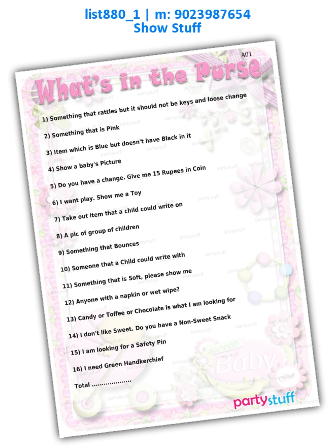 Is it in the Purse | Printed list880_1 Printed Paper Games