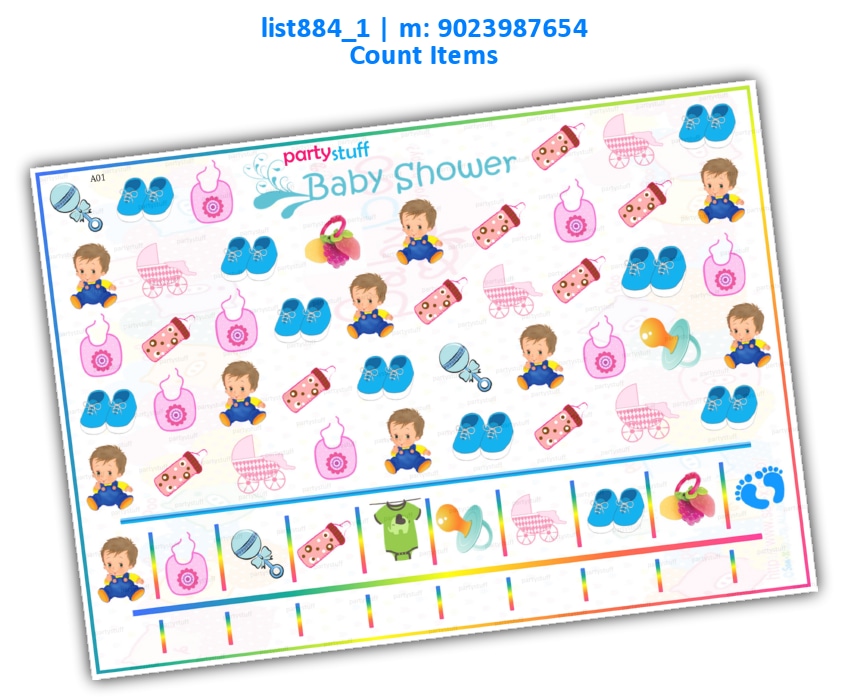 Baby Shower Number Count Items 2 | Printed list884_1 Printed Paper Games
