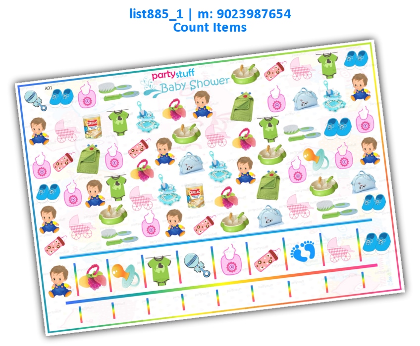 Baby Shower Number, Multiple Count Items 3 | Printed list885_1 Printed Paper Games