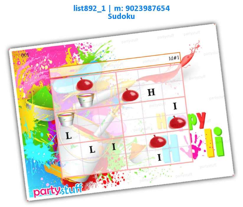 Holi Sudoku | Printed list892_1 Printed Paper Games