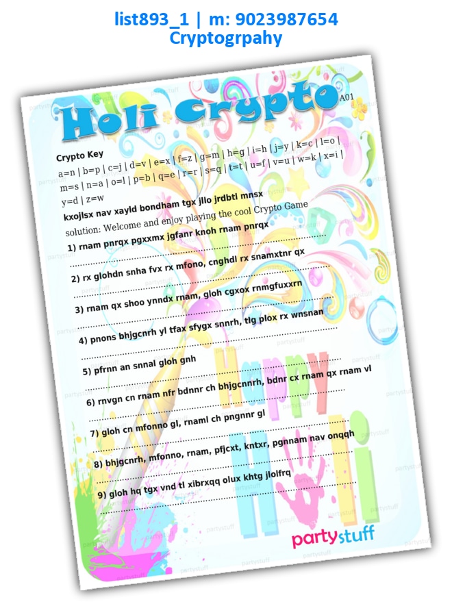 Holi Crypto | Printed list893_1 Printed Paper Games