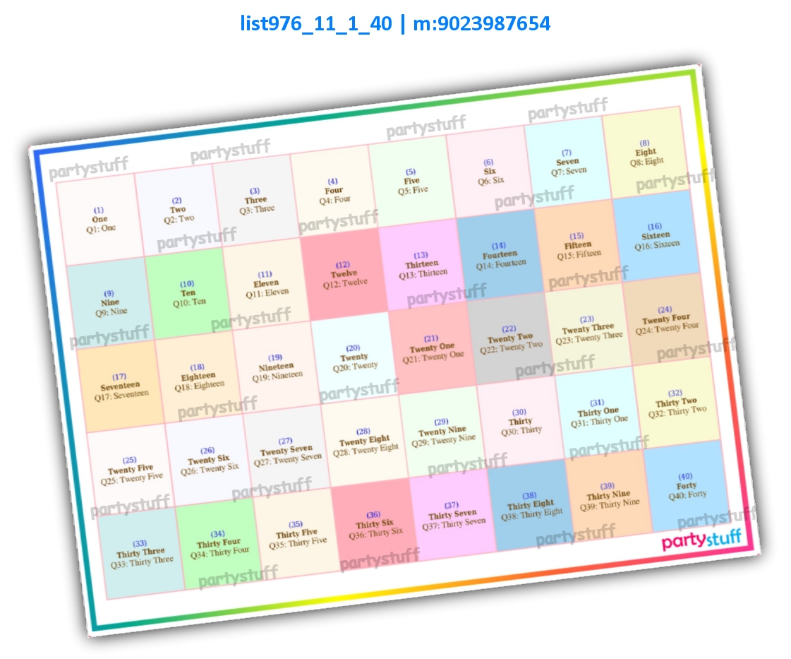 Word Grid Clue Tambola Board | Printed list976_11_1_40 Printed Tambola Housie