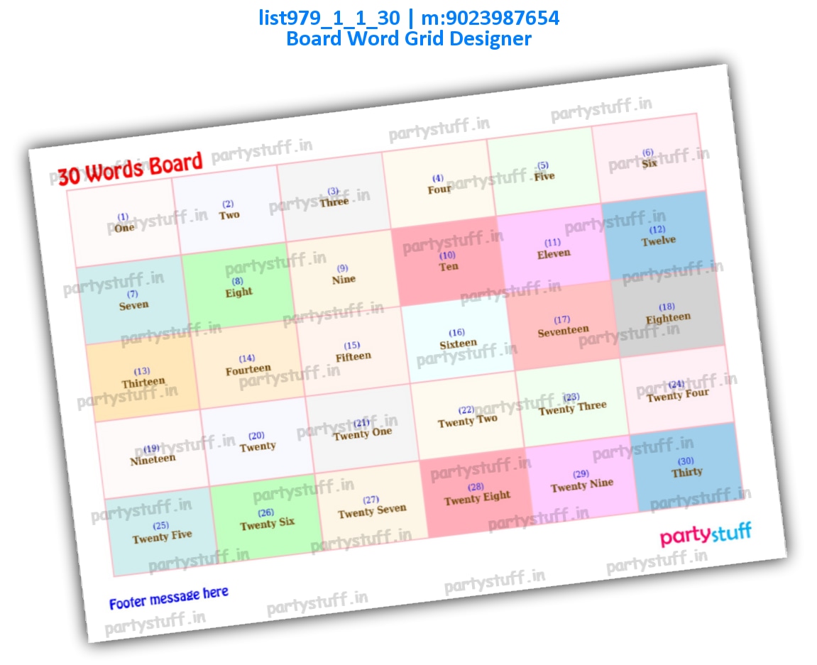 Designer Word Grid Tambola Board | PDF list979_1_1_30 PDF Tambola Housie