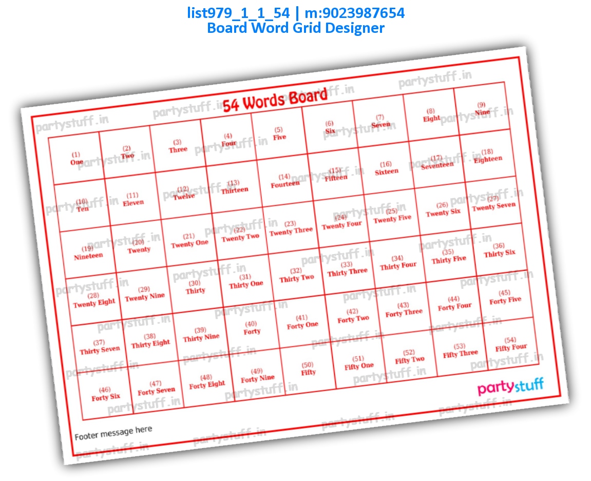 Designer Word Grid Tambola Board | PDF list979_1_1_54 PDF Tambola Housie