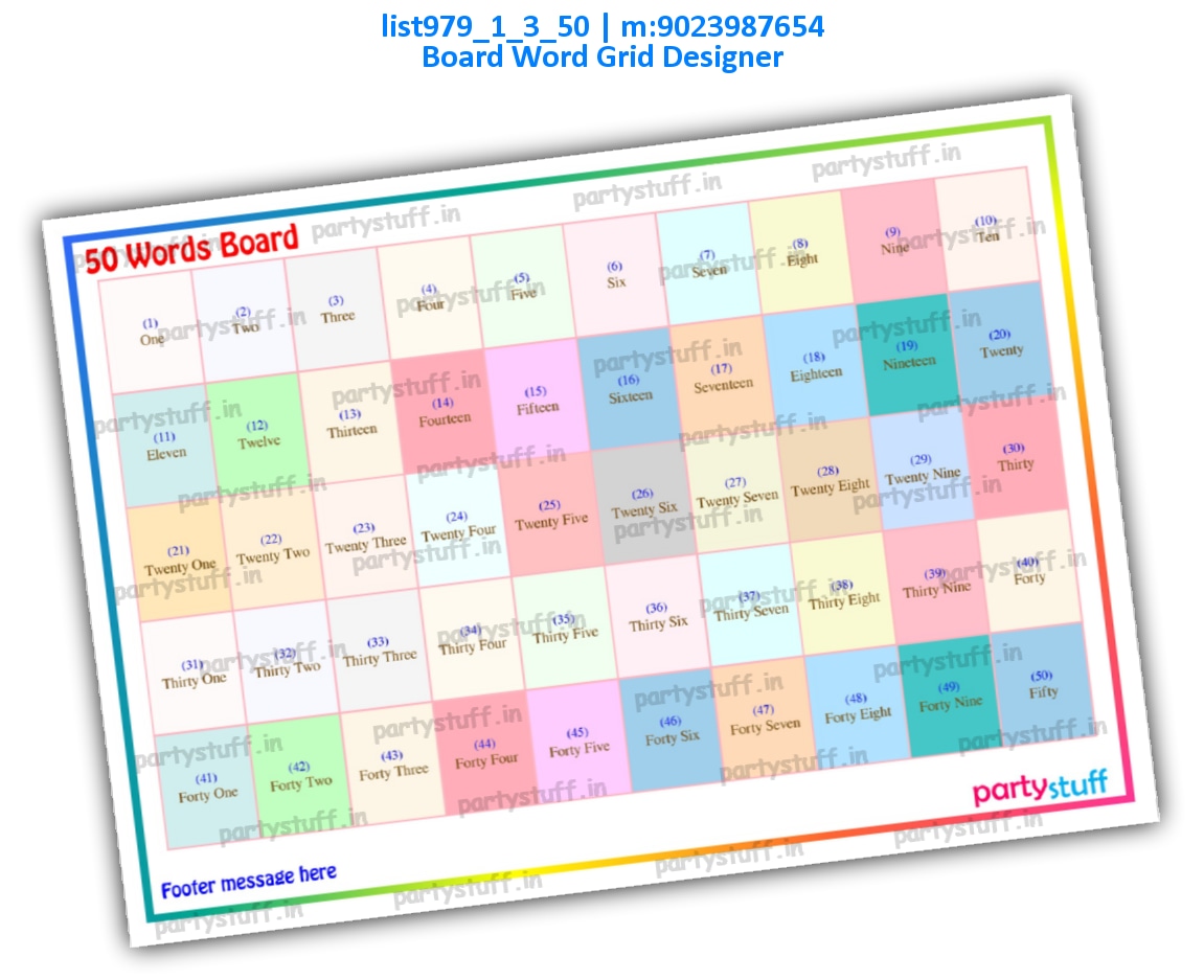 Designer Word Grid Tambola Board | PDF list979_1_3_50 PDF Tambola Housie
