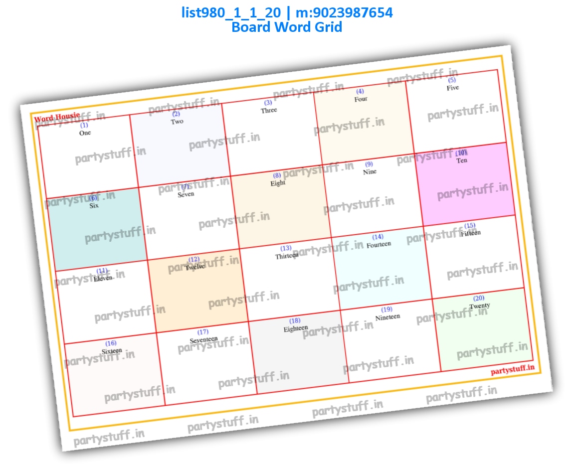 Plain Word Grid Tambola Board | PDF list980_1_1_20 PDF Tambola Housie