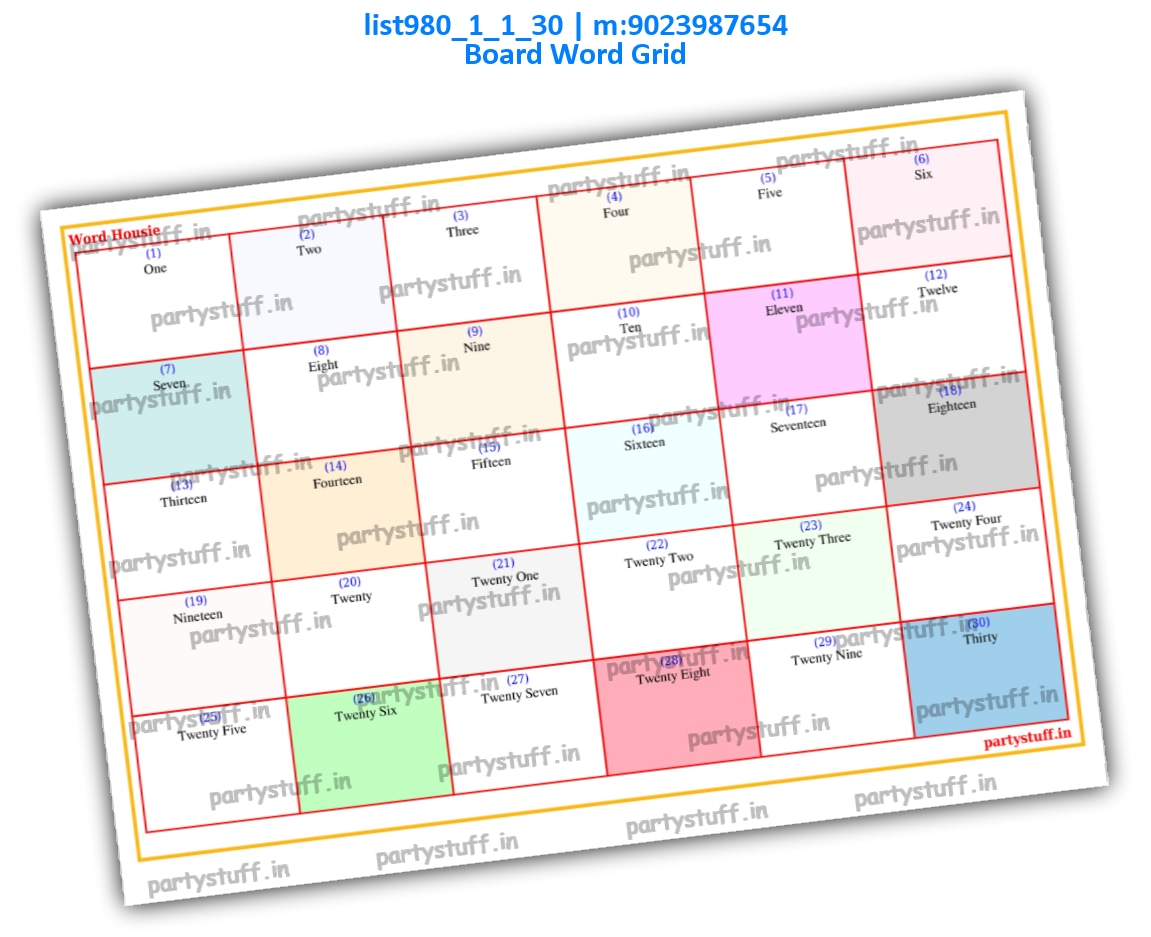 Plain Word Grid Tambola Board list980_1_1_30 PDF Tambola Housie