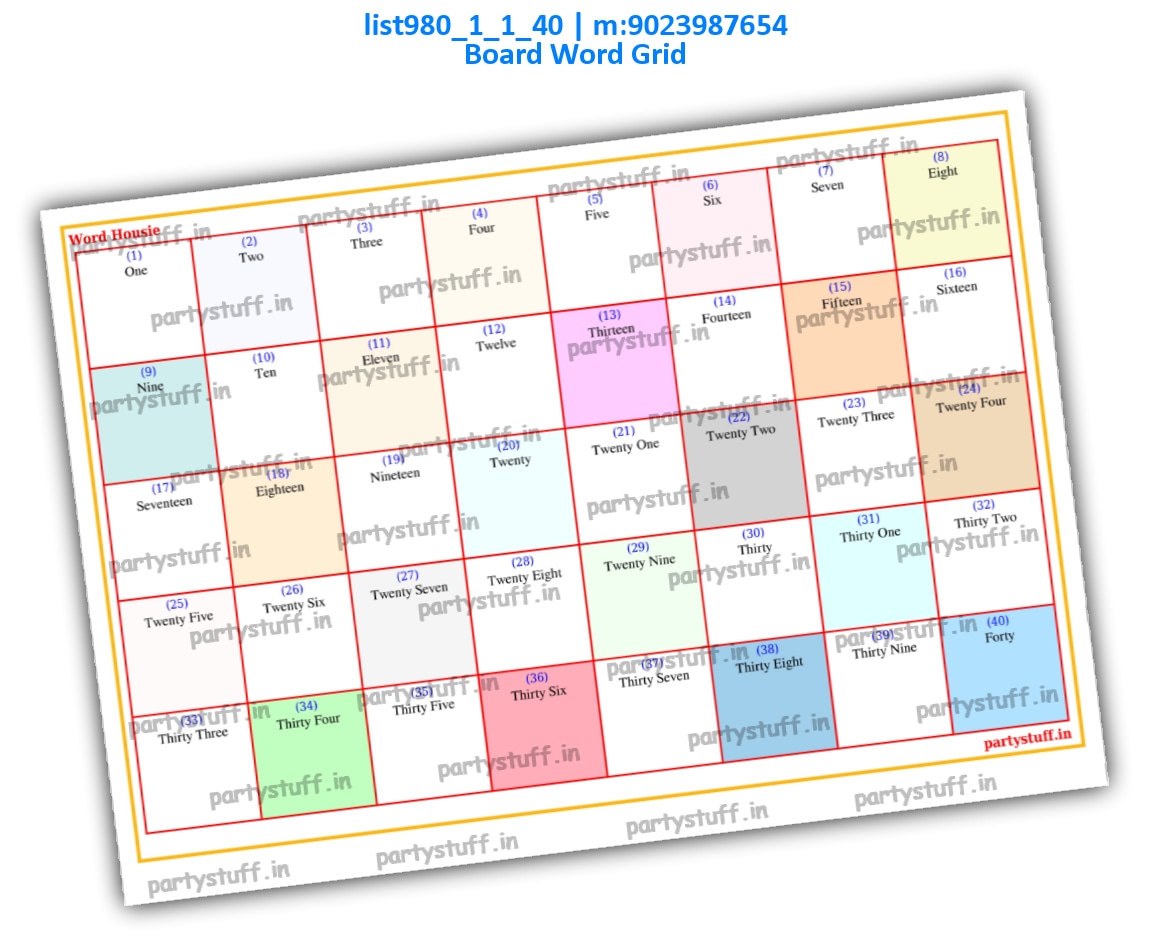 Plain Word Grid Tambola Board | PDF list980_1_1_40 PDF Tambola Housie