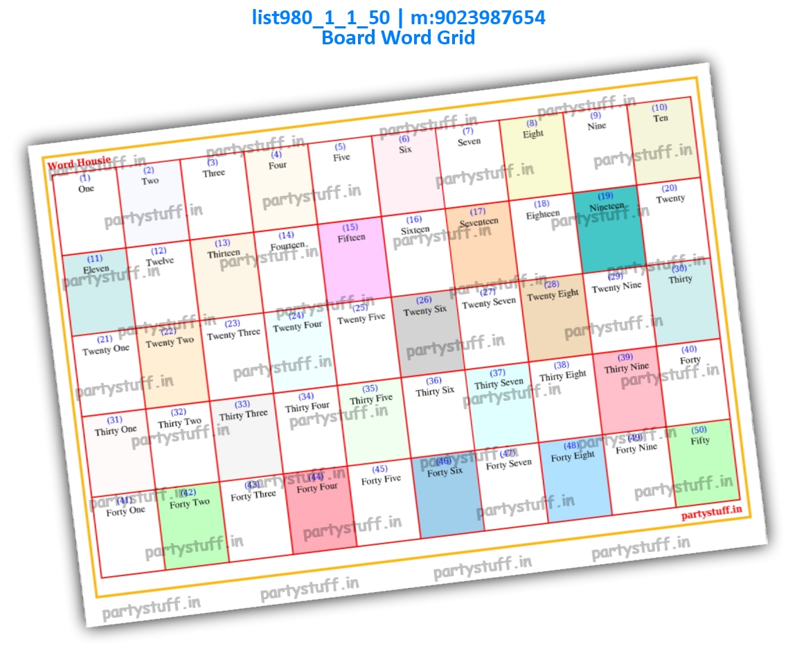 Plain Word Grid Tambola Board list980_1_1_50 PDF Tambola Housie