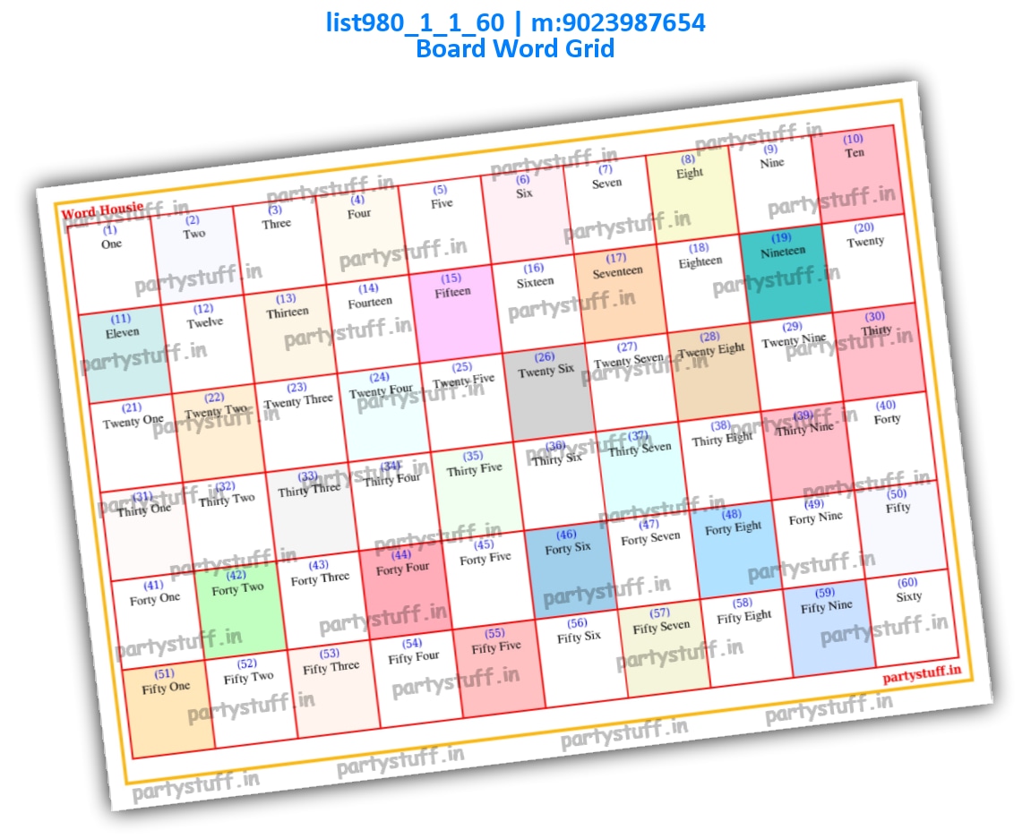 Plain Word Grid Tambola Board | PDF list980_1_1_60 PDF Tambola Housie