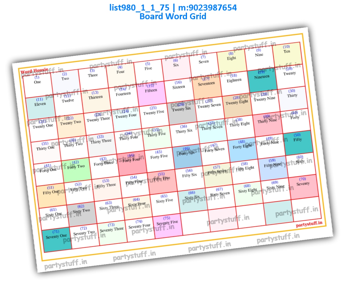 Plain Word Grid Tambola Board list980_1_1_75 PDF Tambola Housie