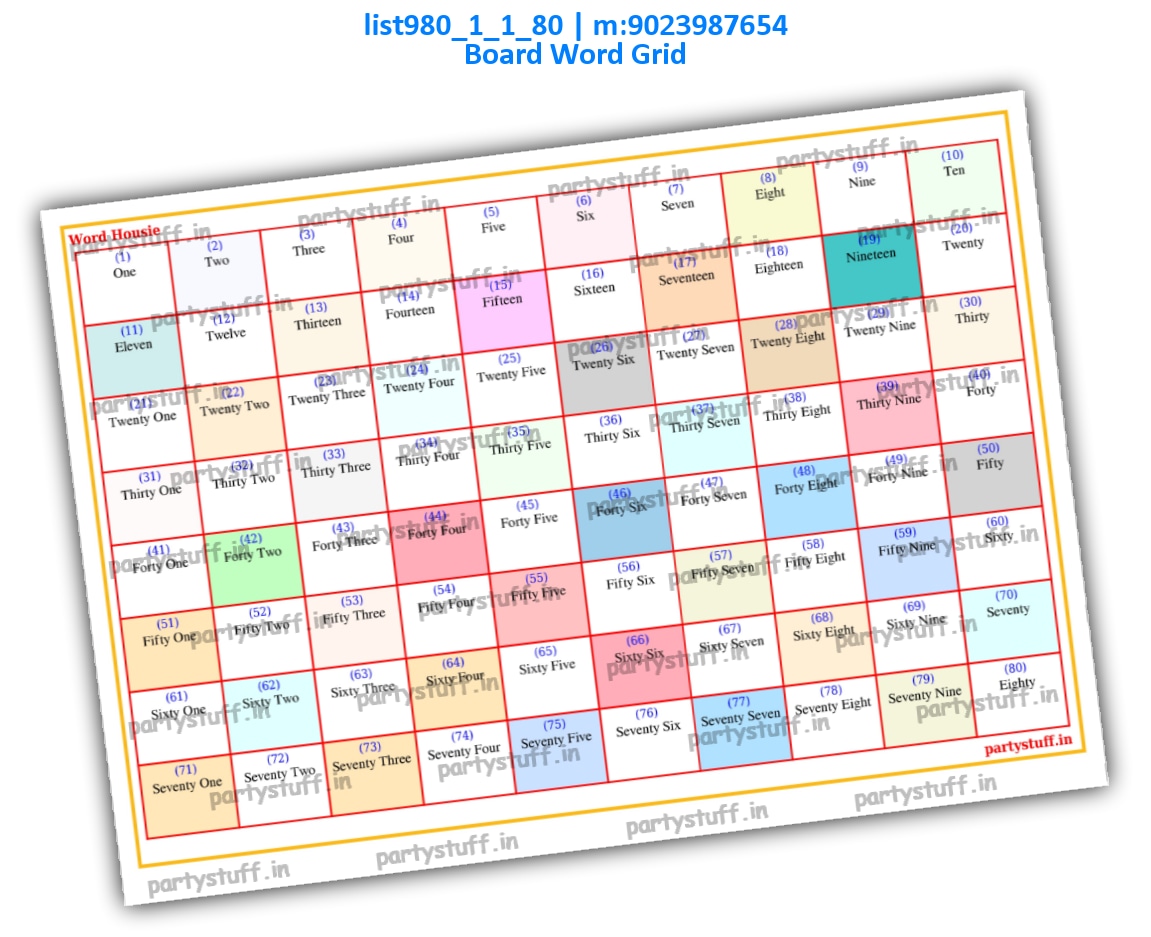 Plain Word Grid Tambola Board | PDF list980_1_1_80 PDF Tambola Housie