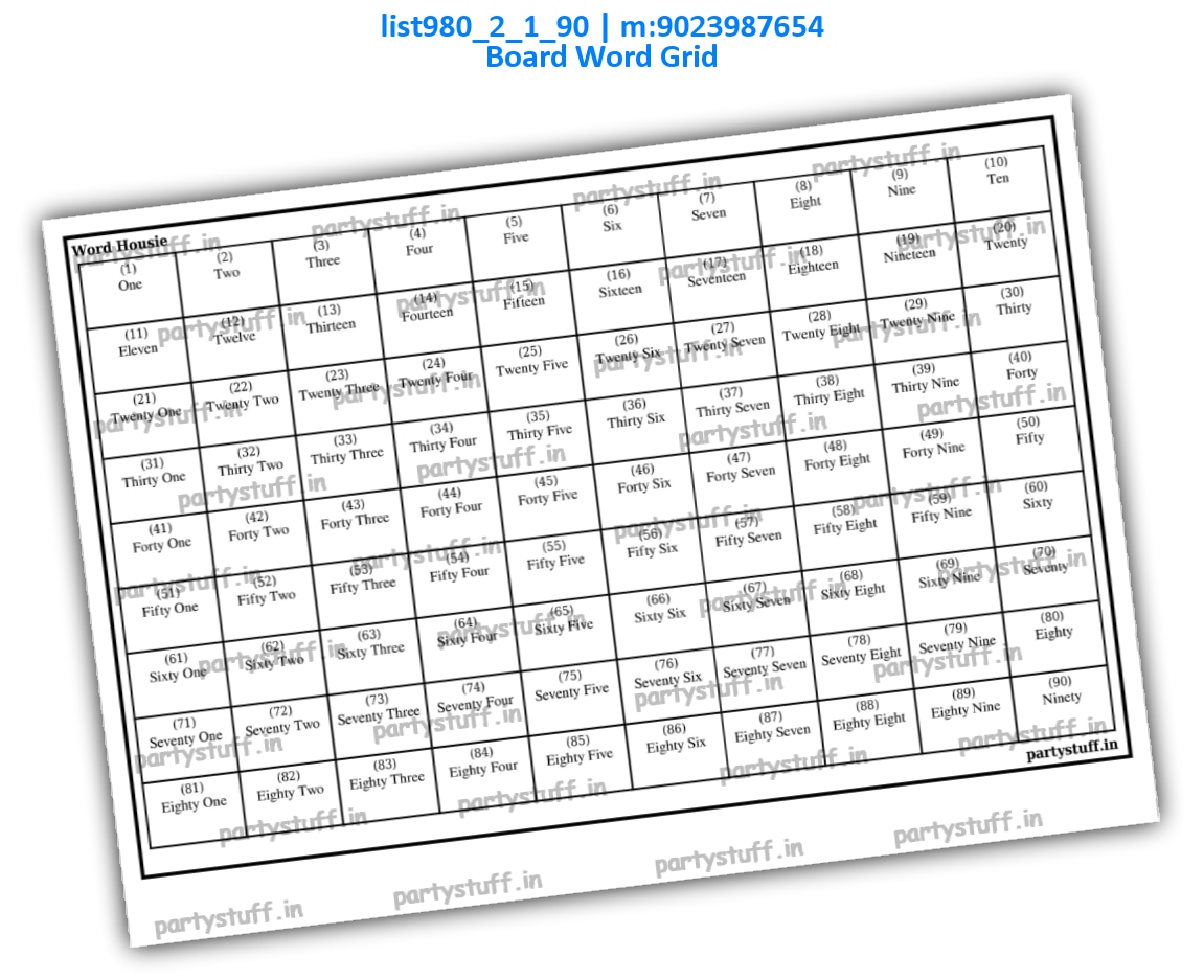 Plain Word Grid Tambola Board | PDF list980_2_1_90 PDF Tambola Housie