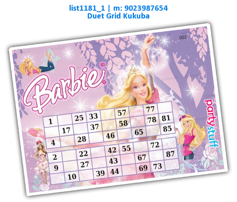 Classic Barbie Background duet classic grids | Printed list1181_1 Printed Tambola Housie