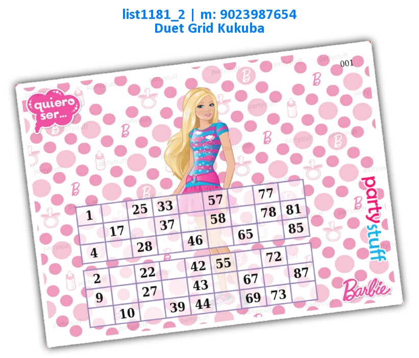 Classic Barbie Background duet classic grids | Printed list1181_2 Printed Tambola Housie