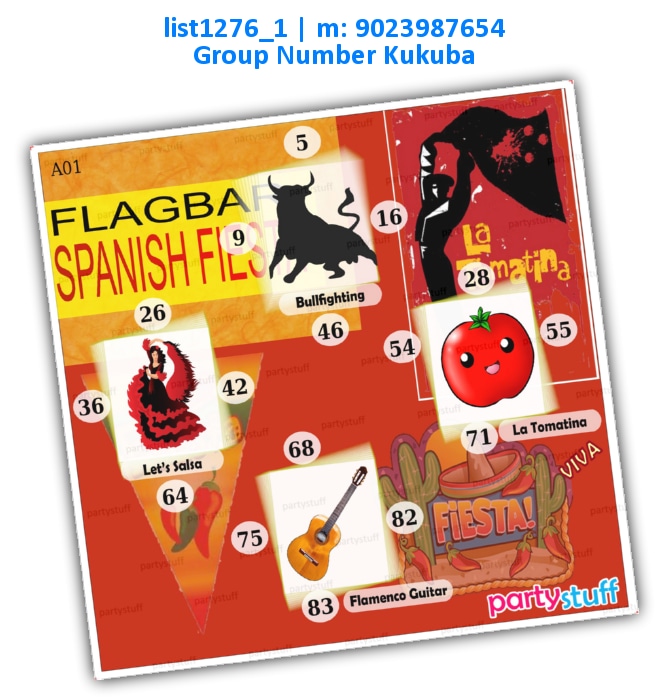 Spanish Fiesta kukuba 1 list1276_1 Printed Tambola Housie