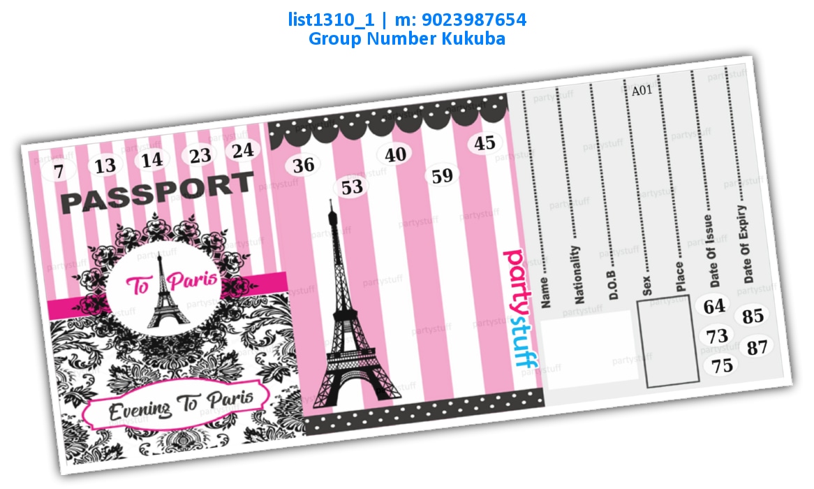 Paris Passport kukuba 1 | Printed list1310_1 Printed Tambola Housie