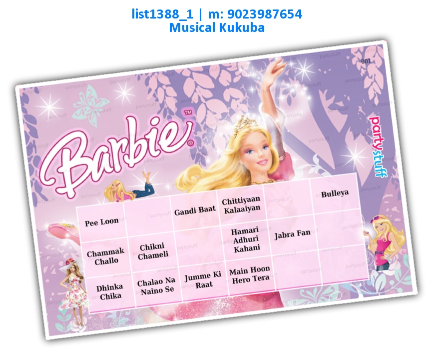 Bollywood Songs Barbie | Printed list1388_1 Printed Tambola Housie