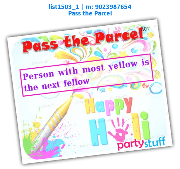 Holi Pass the Parcel | Printed list1503_1 Printed Paper Games