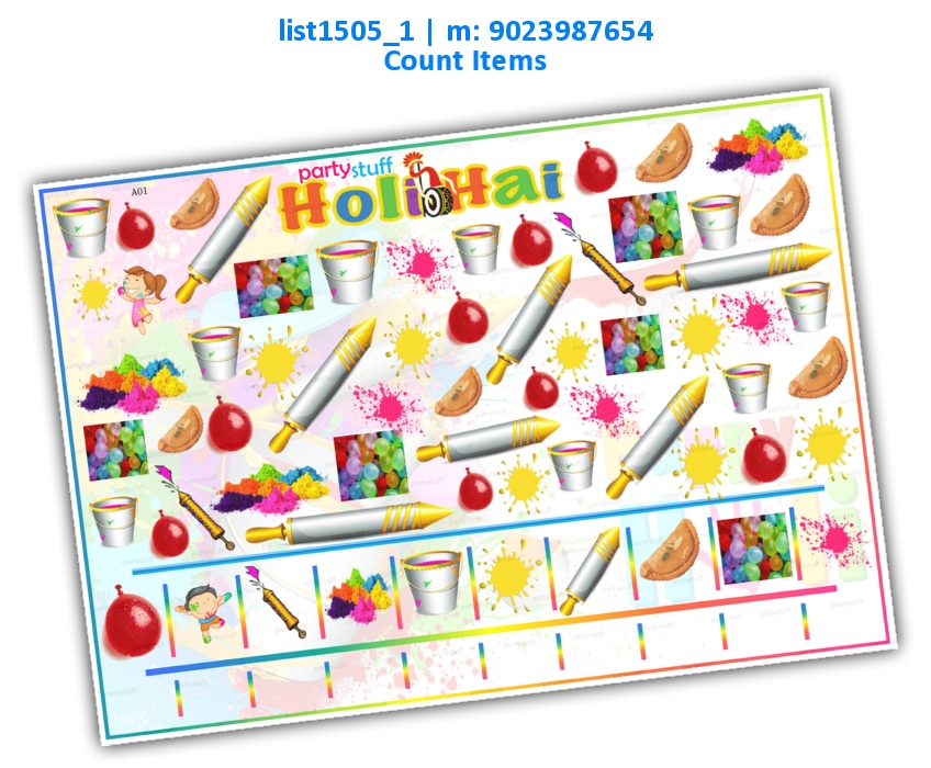 Holi Number Count Items 2 list1505_1 Printed Paper Games