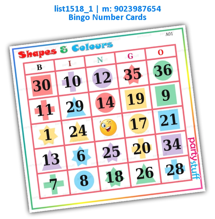 Shapes Colours Bingo list1518_1 Printed Tambola Housie