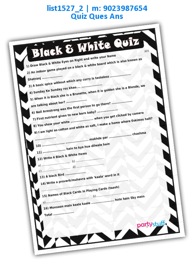 Black White Quiz | PDF list1527_2 PDF Paper Games