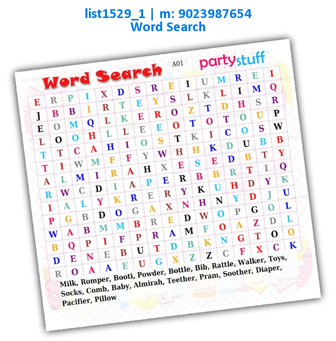 Baby Shower Word Search 2 | Printed list1529_1 Printed Paper Games