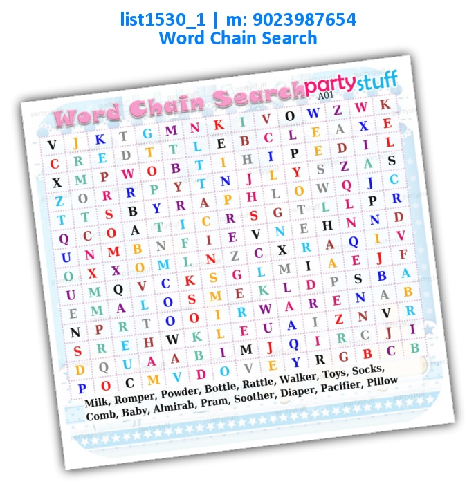 Baby Shower Word Chain Search | Printed list1530_1 Printed Paper Games