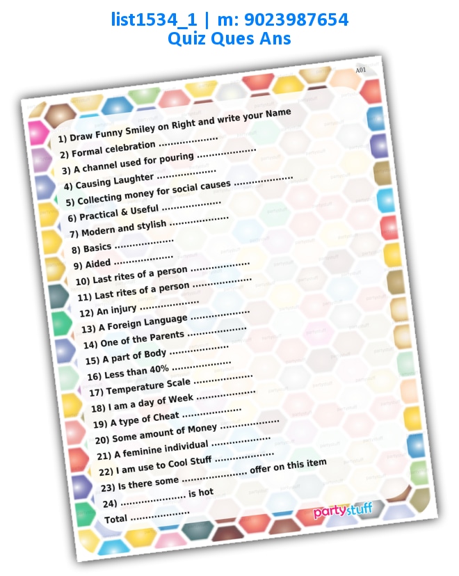 Quiz with F Words list1534_1 Printed Paper Games