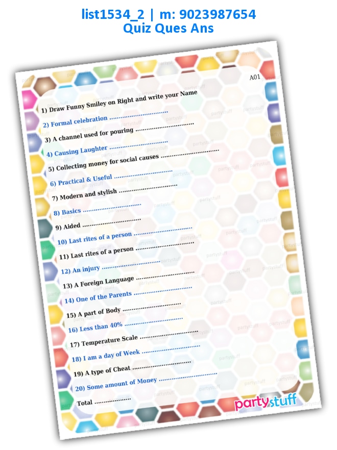 Quiz with F Words | Printed list1534_2 Printed Paper Games