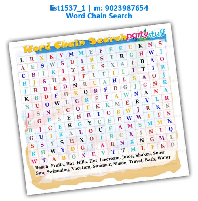 Summer Word Chain Search | Printed list1537_1 Printed Paper Games