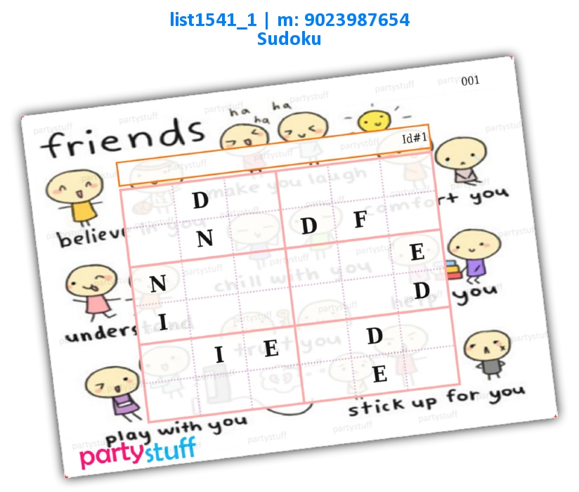 Friends Sudoku | Printed list1541_1 Printed Paper Games