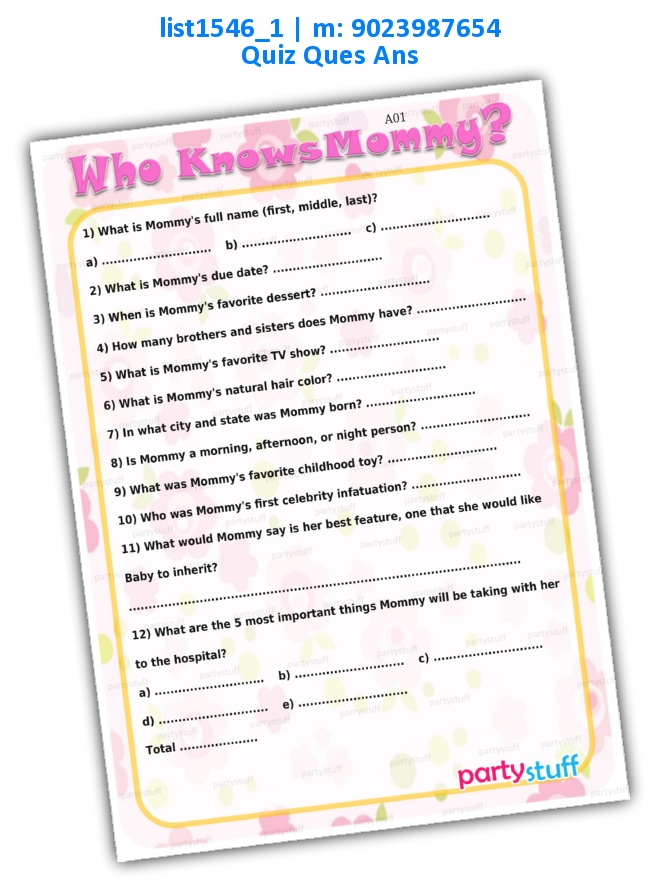 Who Knows Mummy Quiz list1546_1 Printed Paper Games