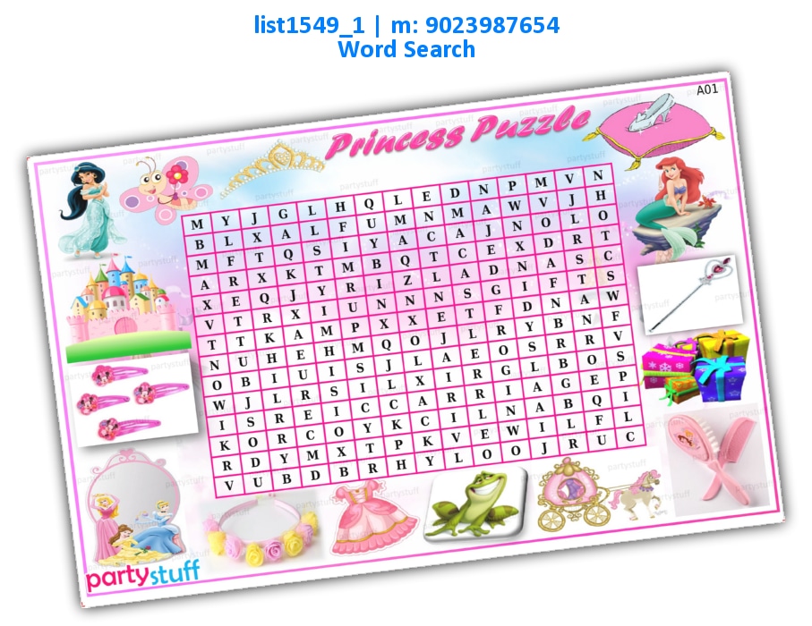 Princess Word Search list1549_1 Printed Paper Games