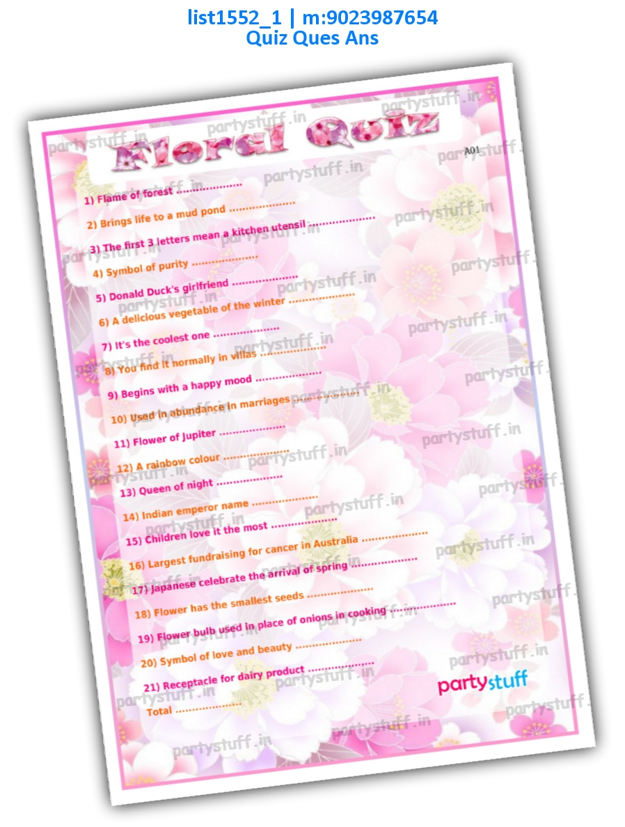 Floral Quiz | PDF list1552_1 PDF Paper Games