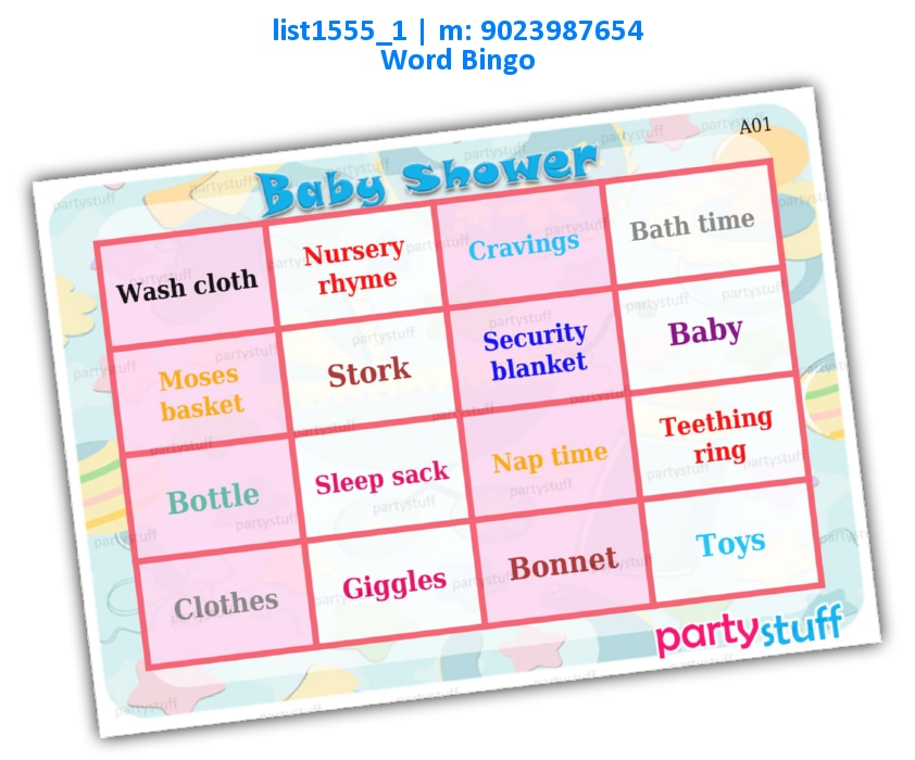 Baby Shower Name Bingo 2 list1555_1 Printed Tambola Housie