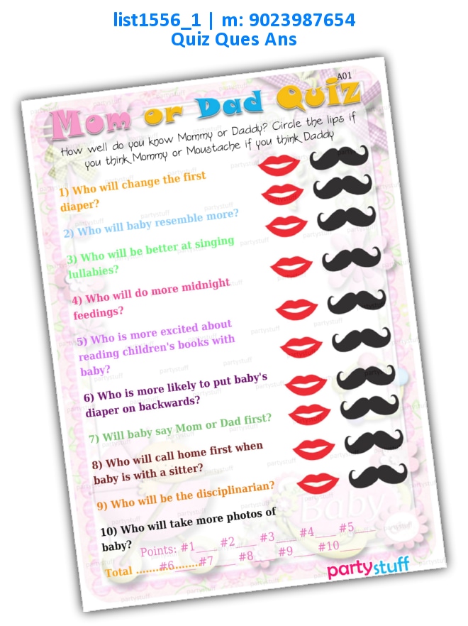 Mom Dad Quiz | Printed list1556_1 Printed Paper Games