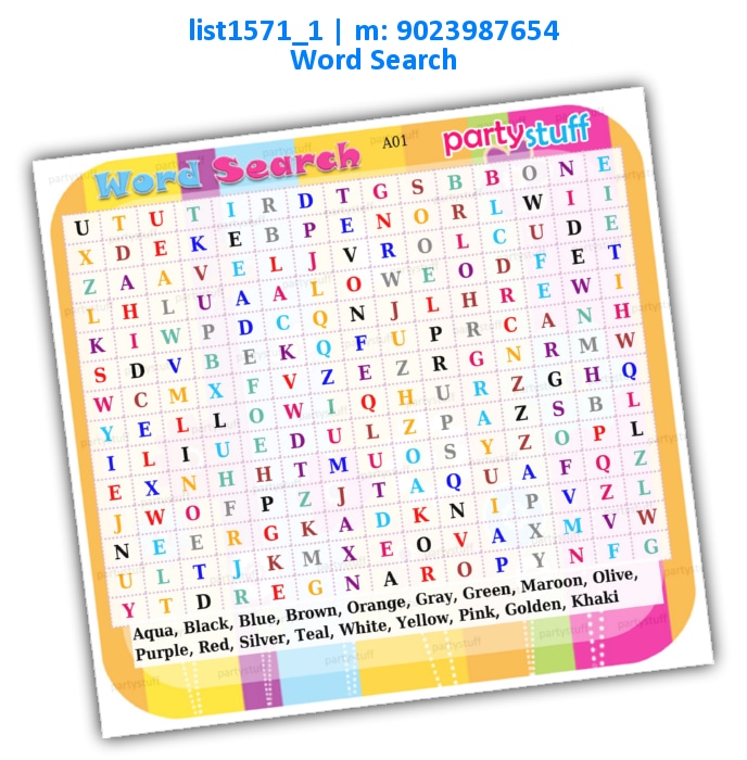 Colour Word Search | Printed list1571_1 Printed Paper Games