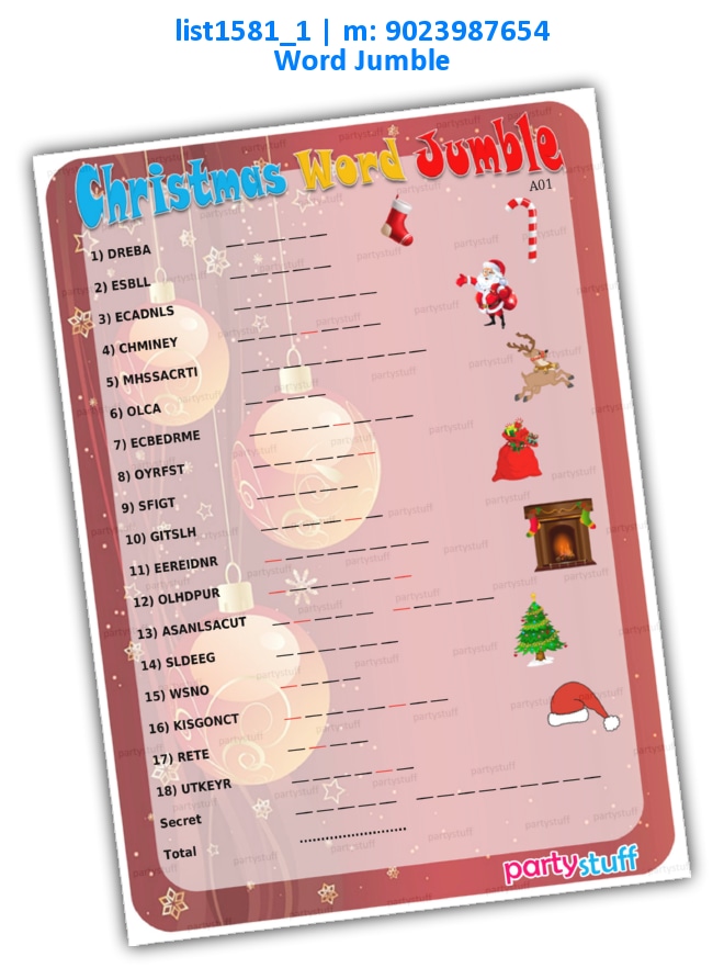 Christmas Word Jumble | Printed list1581_1 Printed Paper Games
