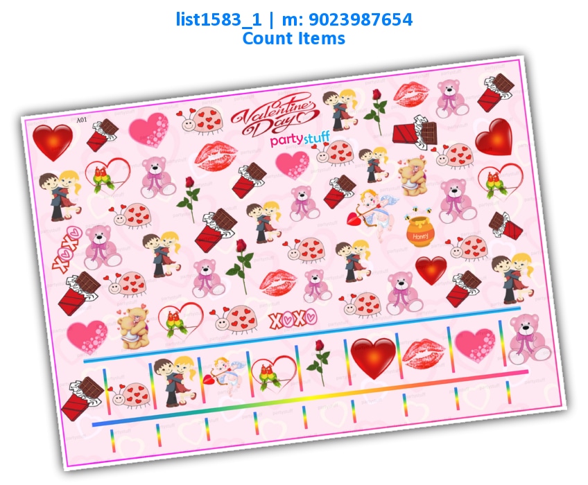 Valentine Item Count 3 | Printed list1583_1 Printed Paper Games