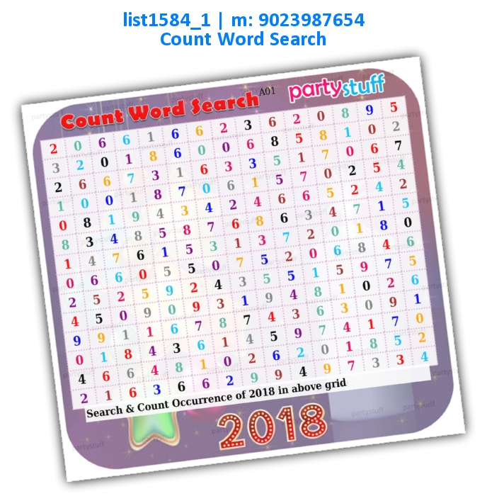 New Year 2018 Count Word Search | Printed list1584_1 Printed Paper Games