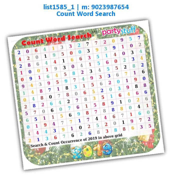 New Year 2019 Count Word Search | Printed list1585_1 Printed Paper Games