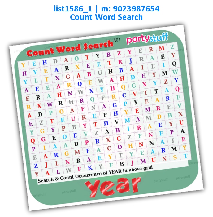 New Year Count Word Search | Printed list1586_1 Printed Paper Games