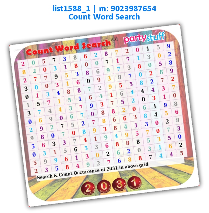 New Year 2031 Count Word Search list1588_1 Printed Paper Games