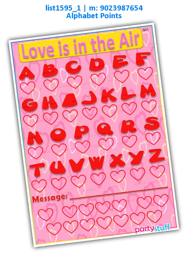 Love Number Points | Printed list1595_1 Printed Paper Games