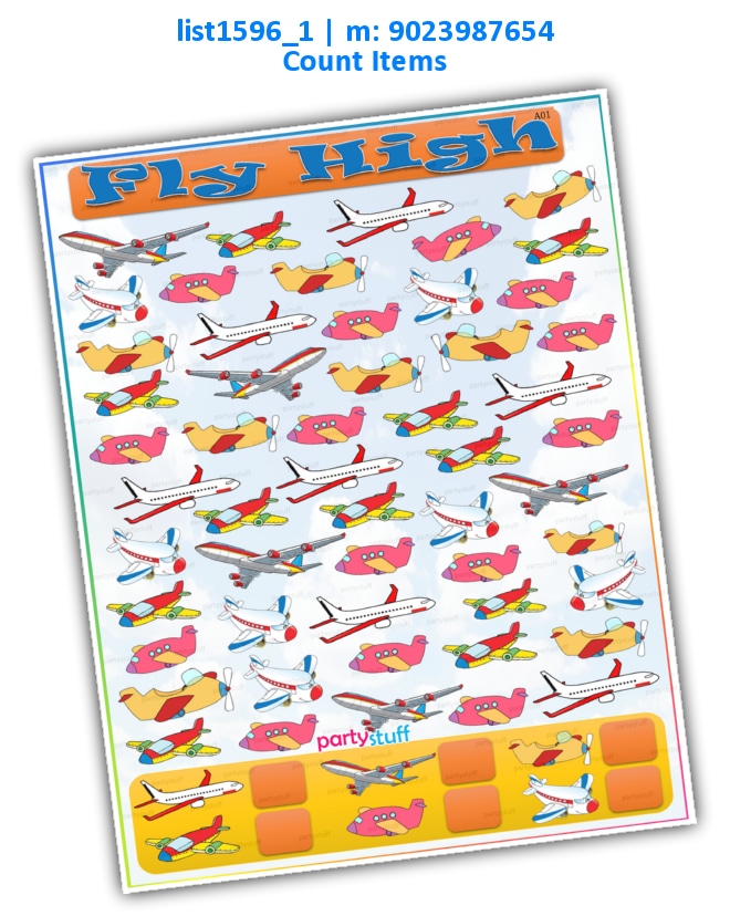 Aeroplane Count Items | Printed list1596_1 Printed Paper Games