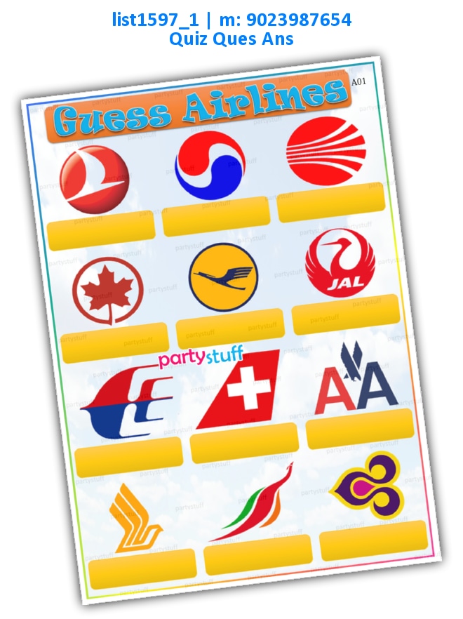 Airlines Logo Quiz | Printed list1597_1 Printed Paper Games