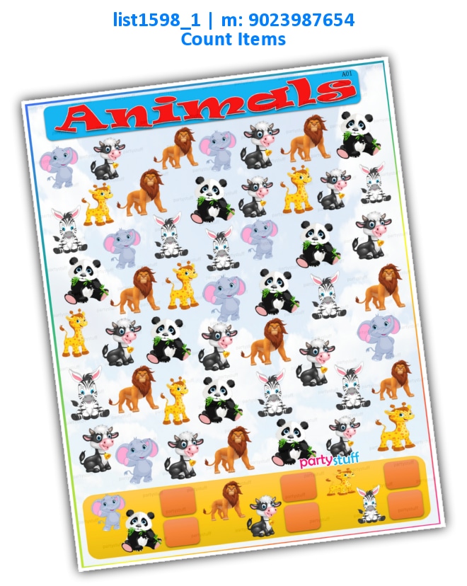 Animals Count Items list1598_1 Printed Paper Games