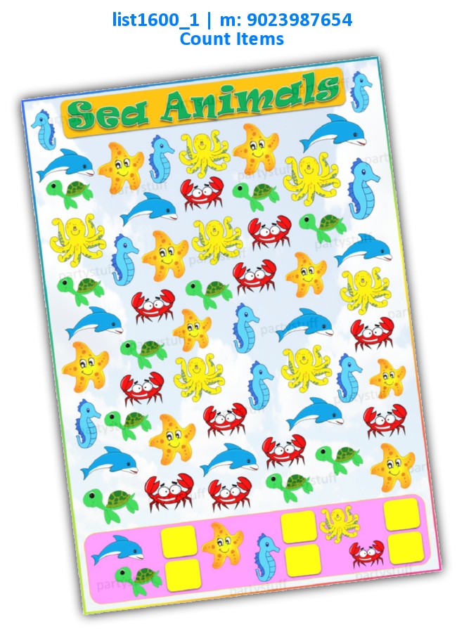 Sea Animals Count Items list1600_1 Printed Paper Games